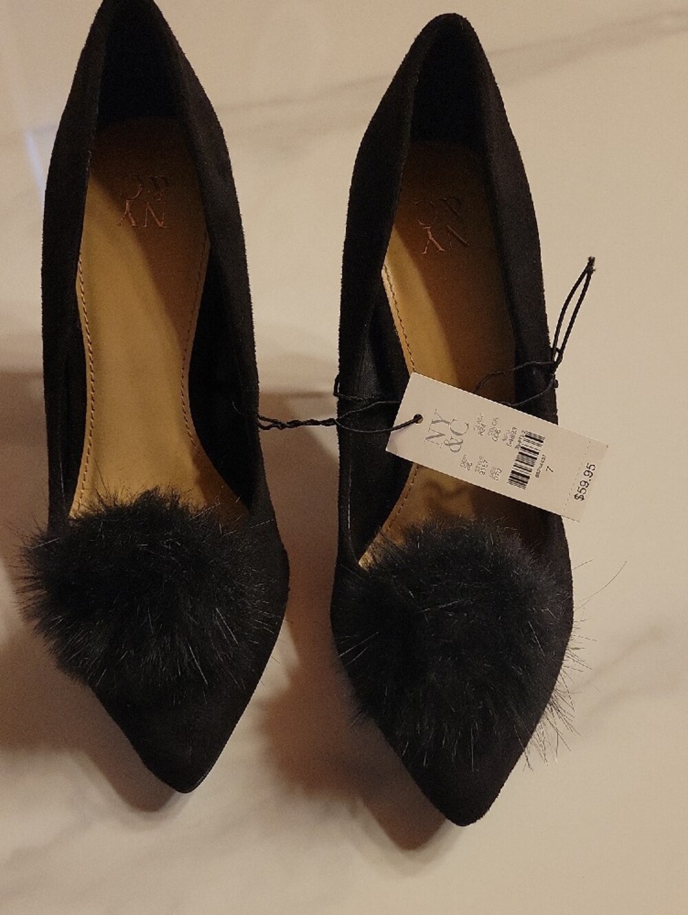 New York & Company Black Pointed Toe Pom-Pom Stilettos - Picture 7 of 7